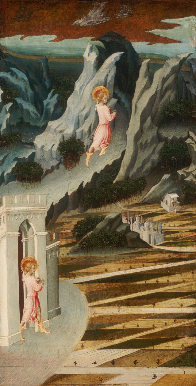 Pyhä Johannes Kastaja saapumassa erämaahan, 145560. tekijältä Giovanni di Paolo