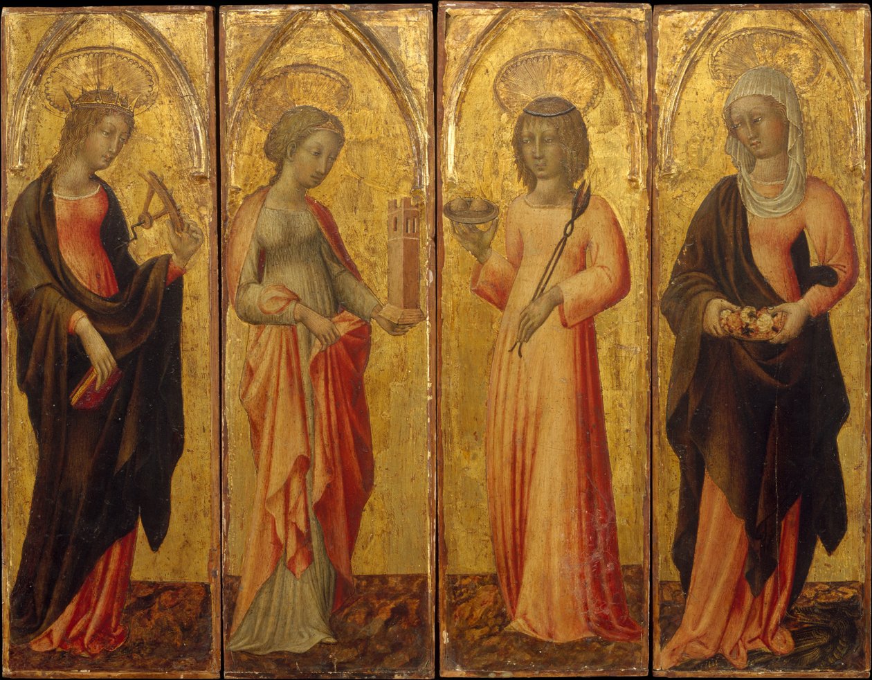 Pyhät Katariina Aleksandrialainen, Barbara, Agatha ja Margaret, n. 1470. tekijältä Giovanni di Paolo