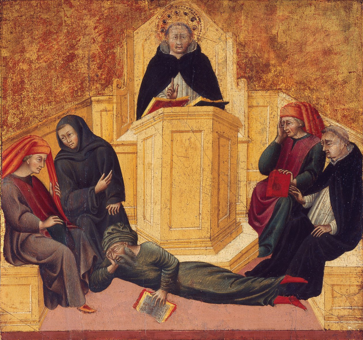 Pyhä Tuomas Akvinolainen kiistää Averroësin. tekijältä Giovanni di Paolo