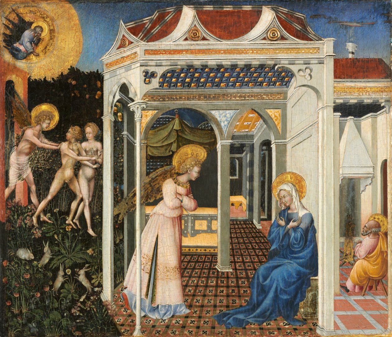 Ilmoitus ja karkotus paratiisista, n. 1435. tekijältä Giovanni di Paolo