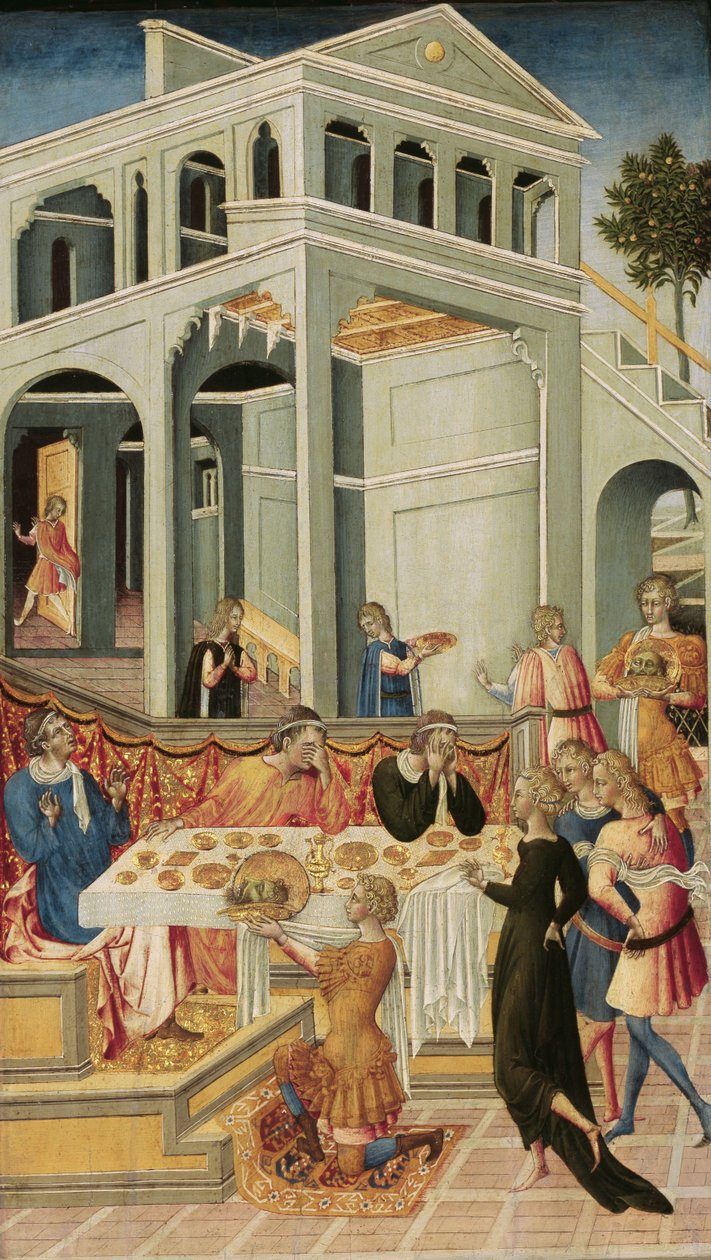 Pyhän Johannes Kastajan pää, tuotu Herodeksen eteen, 1455-1460 tekijältä Giovanni di Paolo