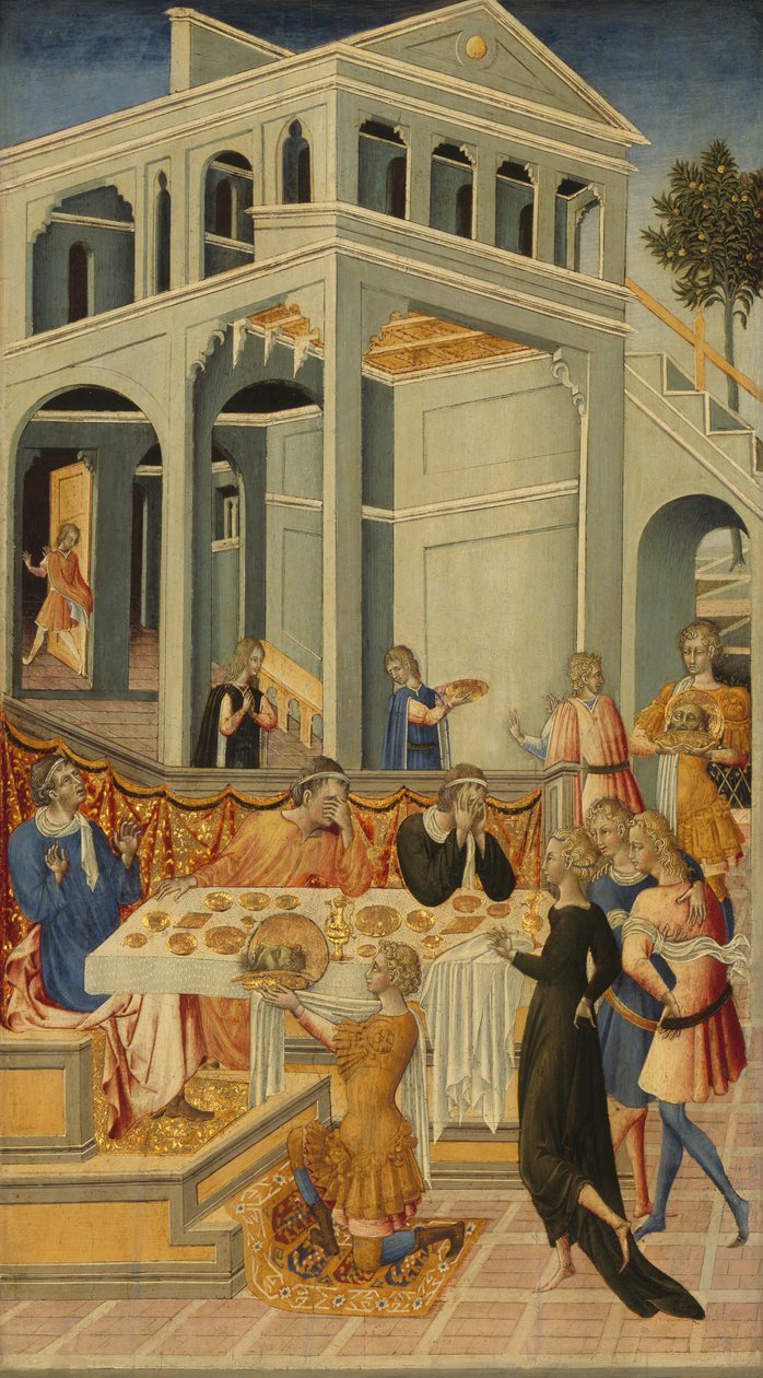 Pyhän Johannes Kastajan pää, tuotu Herodeksen eteen, 145560. tekijältä Giovanni di Paolo