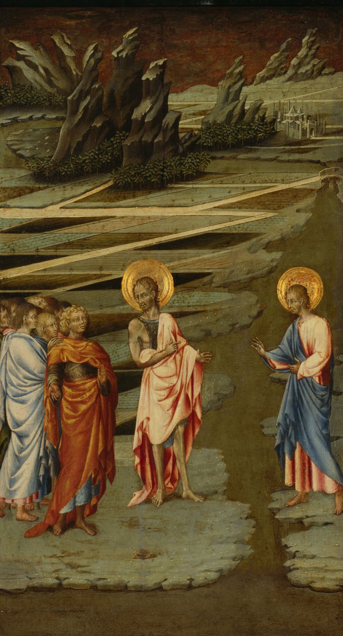Katso Jumalan Karitsa (Ecce Agnus Dei) - Giovanni di Paolo (noin 1403-1482) maalaus, tempera puulle (68,5x39,5 cm) tekijältä Giovanni di Paolo