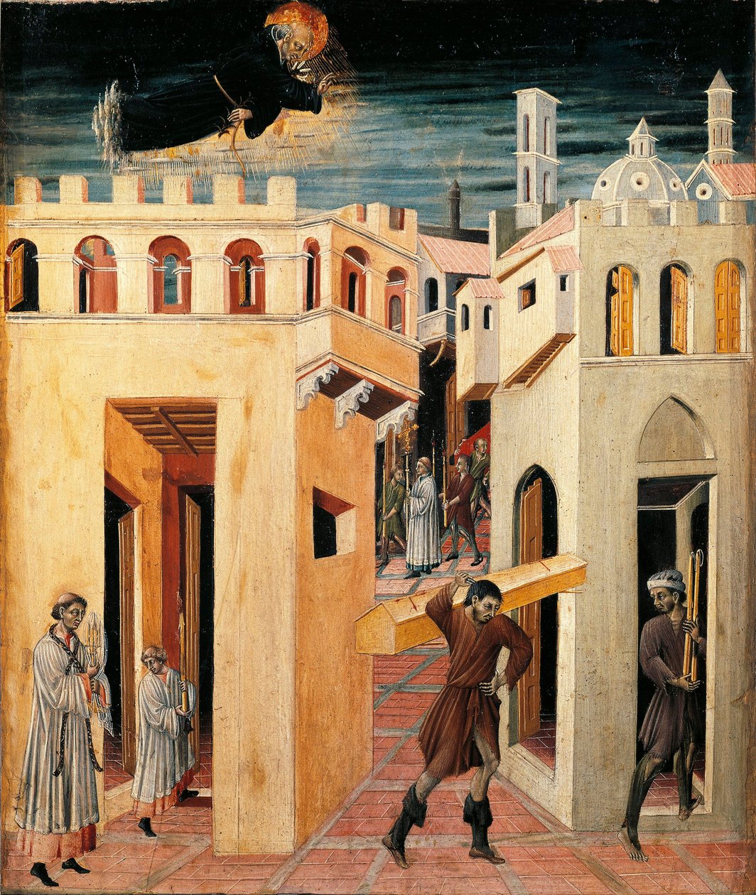Pyhän Nikolauksen Tolentinon ihme (maalaus puulle tekijältä Giovanni di Paolo di Grazia