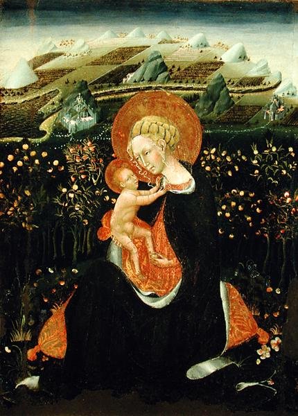 Madonna of Humility, n. 1450-60 (tempera paneelissa) tekijältä Giovanni di Paolo di Grazia