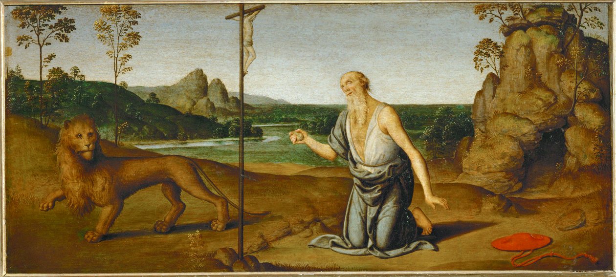 Pyhä Hieronymus erämaassa ... tekijältä Giovanni di Pietro (c.1450 1529) (studio of)