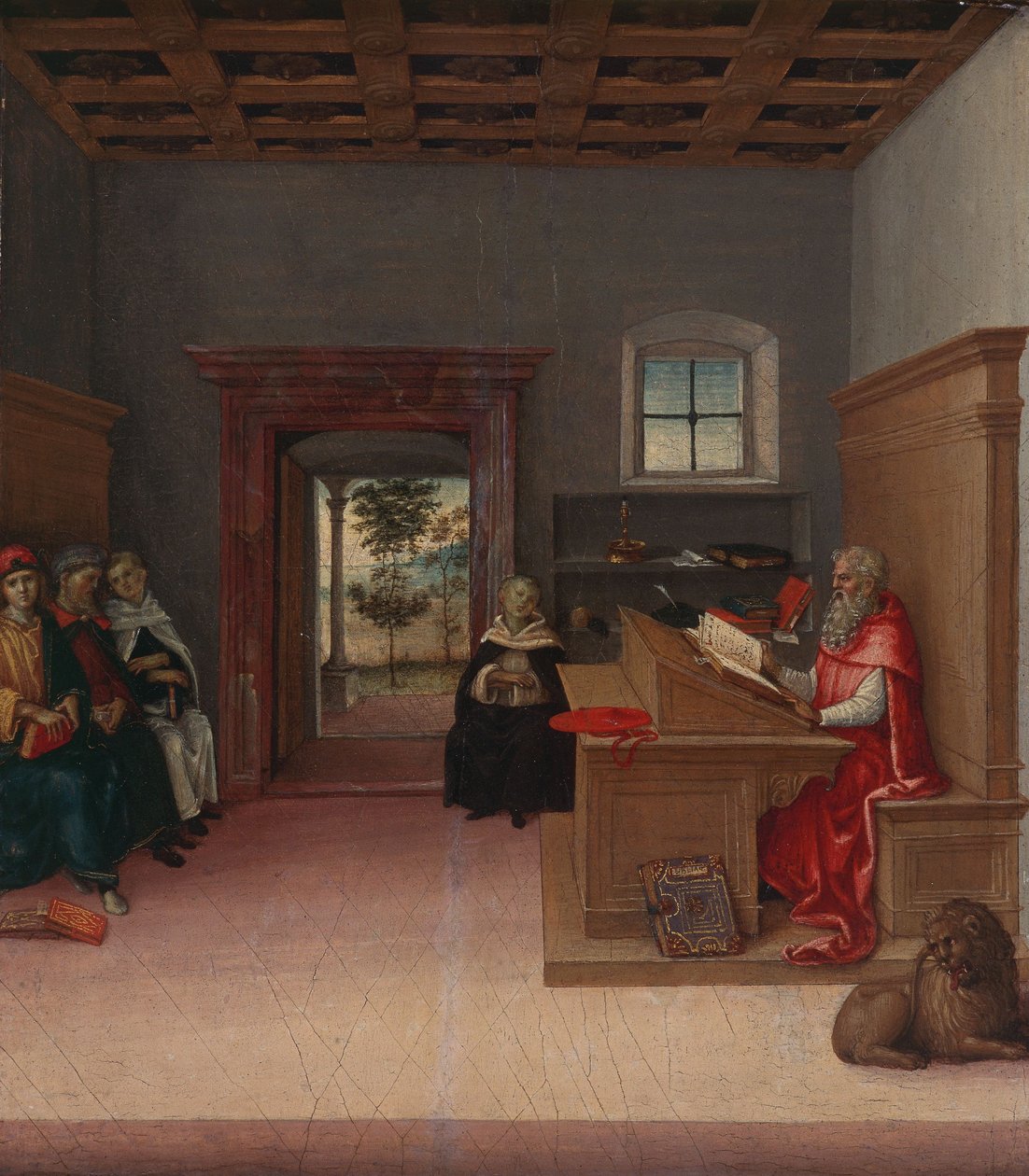 Pyhä Hieronymus työhuoneessa, noin 1500-04 (öljy puulle). tekijältä Giovanni di Pietro (c.1450 1529)