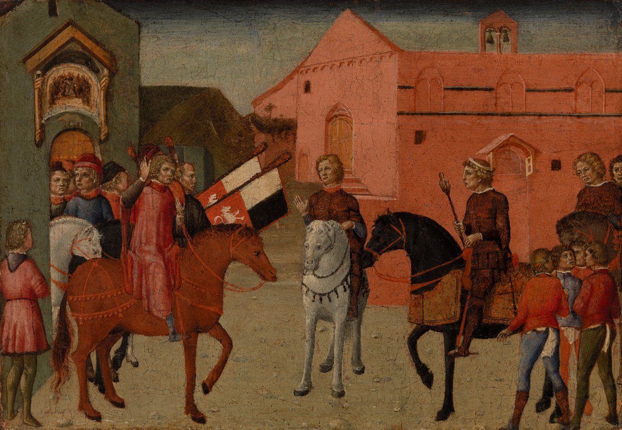 Sienesen hallituksen virkamiehet vastaanottavat suurlähetystön tekijältä Giovanni di Pietro