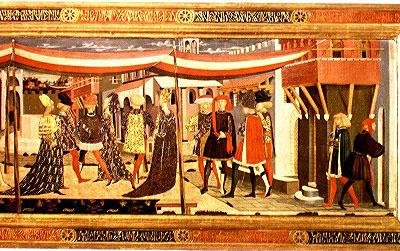 Adimari Cassonen etuosa, yksityiskohta oikeanpuoleisesta osasta, n.1450 (tempera paneelissa) (80304:n yksityiskohta) (katso myös 123486) tekijältä Giovanni di Ser Giovanni Scheggia