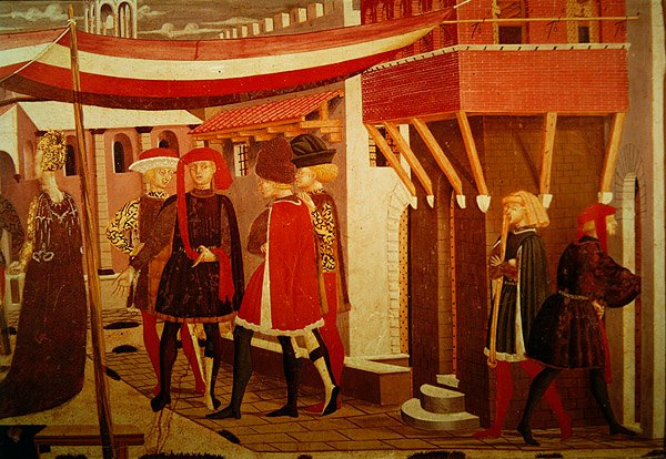 Adimari Cassonen etuosa, yksityiskohta oikeanpuoleisesta paneelista, n. 1450 (tempera paneelissa) (yksityiskohta 166335, katso myös 80304) tekijältä Giovanni di Ser Giovanni Scheggia