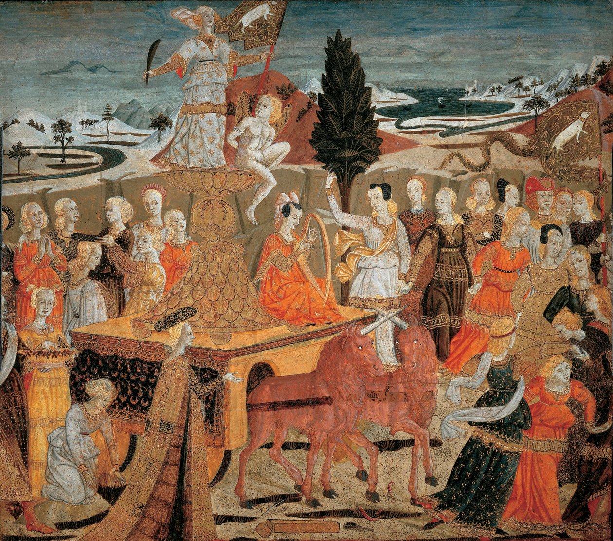 Le triomphe de la chastete - Siveyden voitto - (Lo Scheggia) Giovanni di Ser Giovanni (1406-1486). Tempera paneelissa tekijältä Giovanni di Ser Giovanni Scheggia