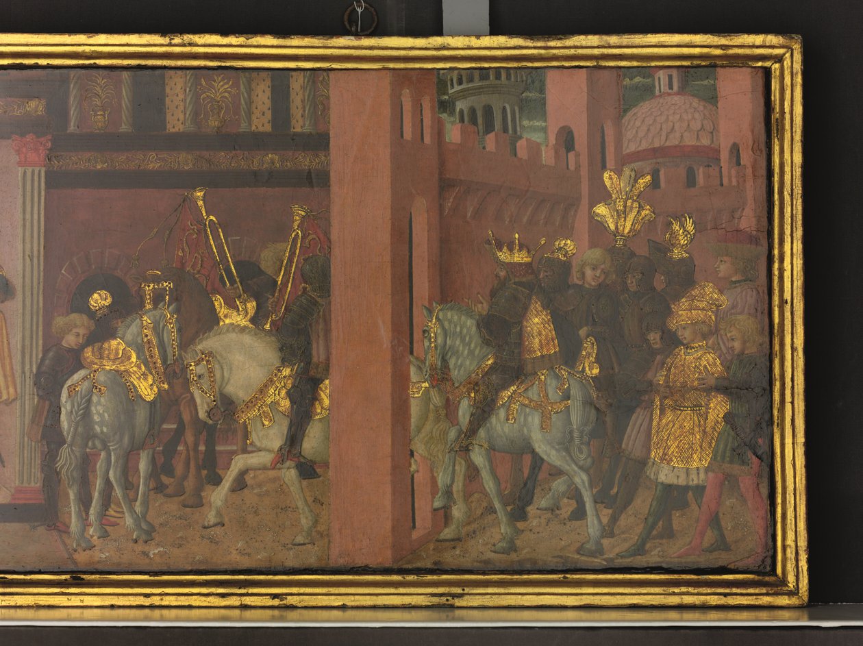 Trajanuksen ja lesken tarina, yksityiskohta cassone-taulusta, noin 1450 (tempera paneelille). tekijältä Giovanni di Ser Giovanni Scheggia