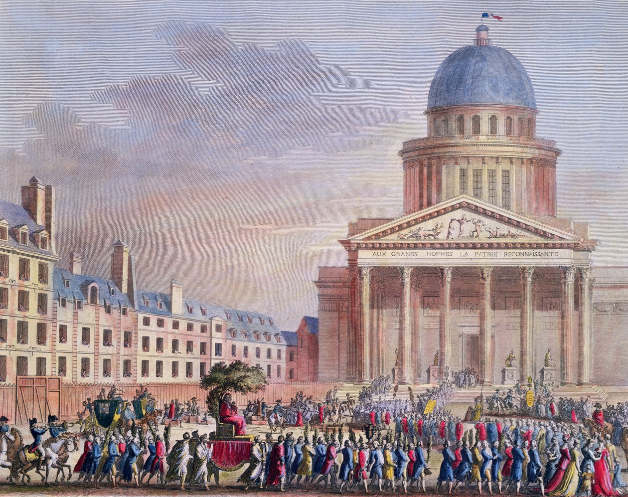 Jean-Jacques Rousseaun (1712-78) apoteoosi ja hautajaiset Pantheoniin Pariisissa, 21. lokakuuta 1794 tekijältä Karl Girardet