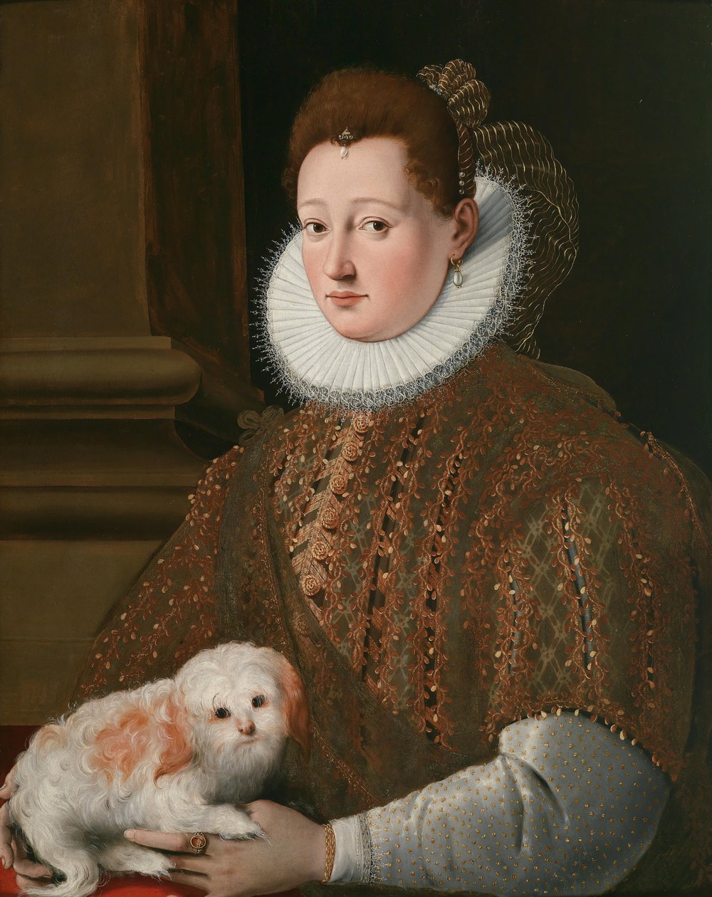 Bildnis einer Dame mit Schoßhund tekijältä Girolamo Macchietti
