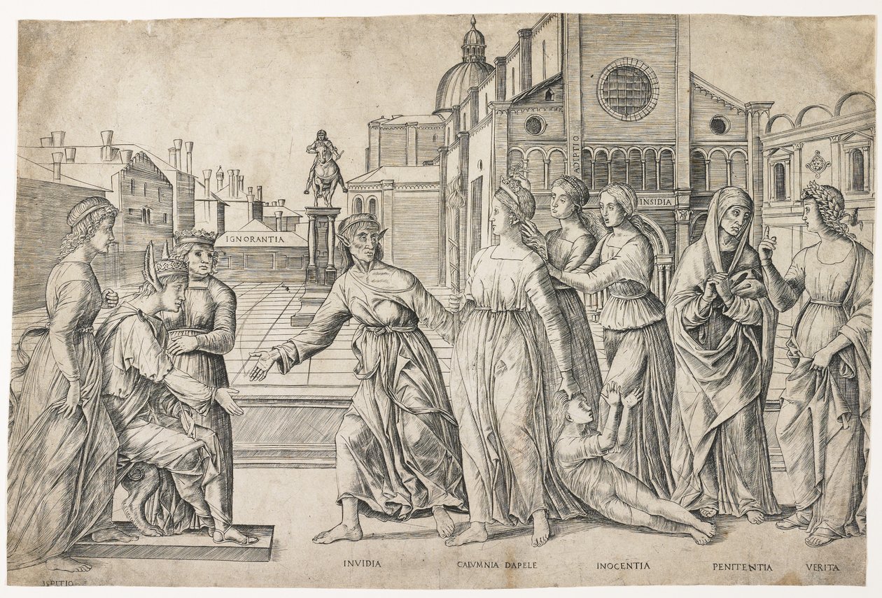 Calumny of Apelles, n. 1500-1506 tekijältä Girolamo Mocetto