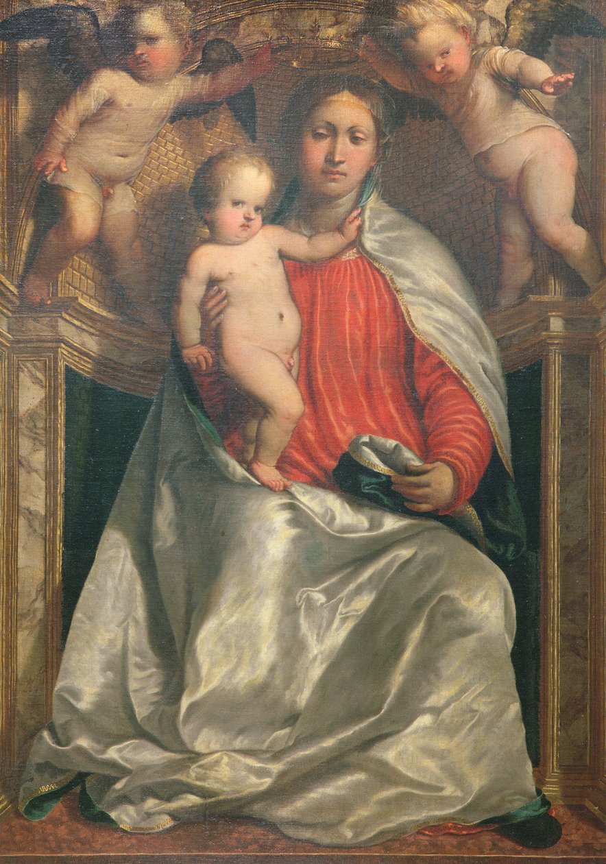 Kahden enkelin kruunaama Madonna ja lapsi, n. 1530 tekijältä Girolamo Romanino