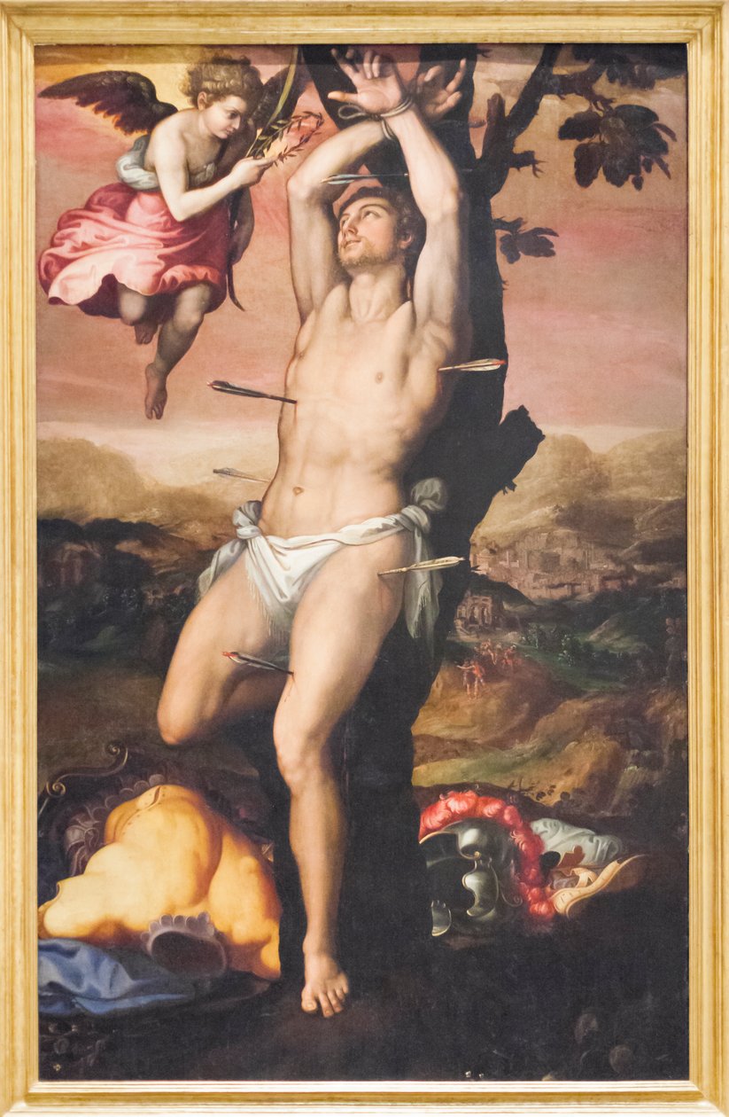 São Sebastião recebe a Coroa e a Palma do Martírio Finlandês tekijältä Girolamo (1521 c.1580) Siciolante