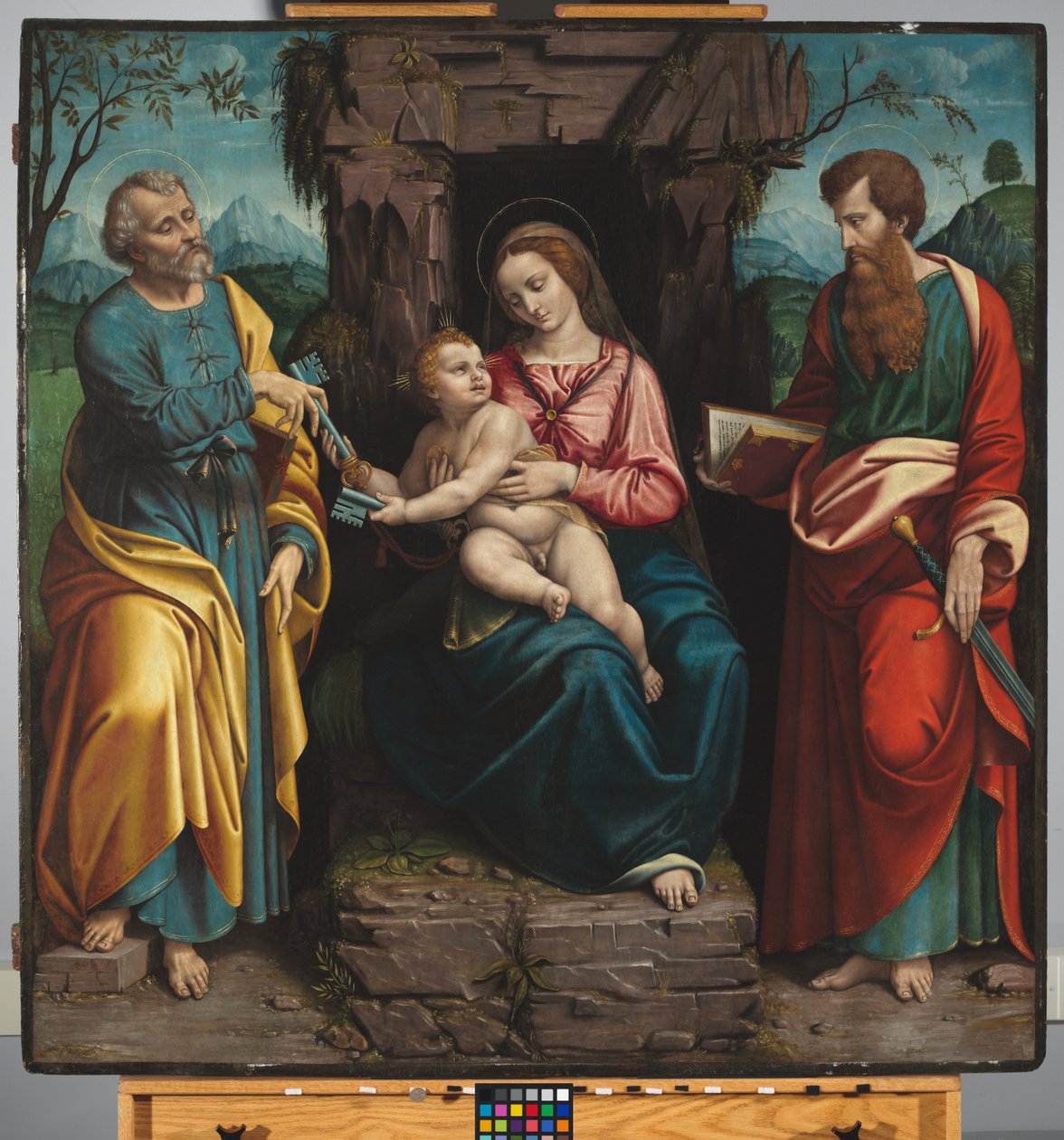 Neitsyt ja lapsi pyhien Pietarin ja Paavalin kanssa, noin 1540-70 (öljy paneelille). tekijältä Girolamo Figino