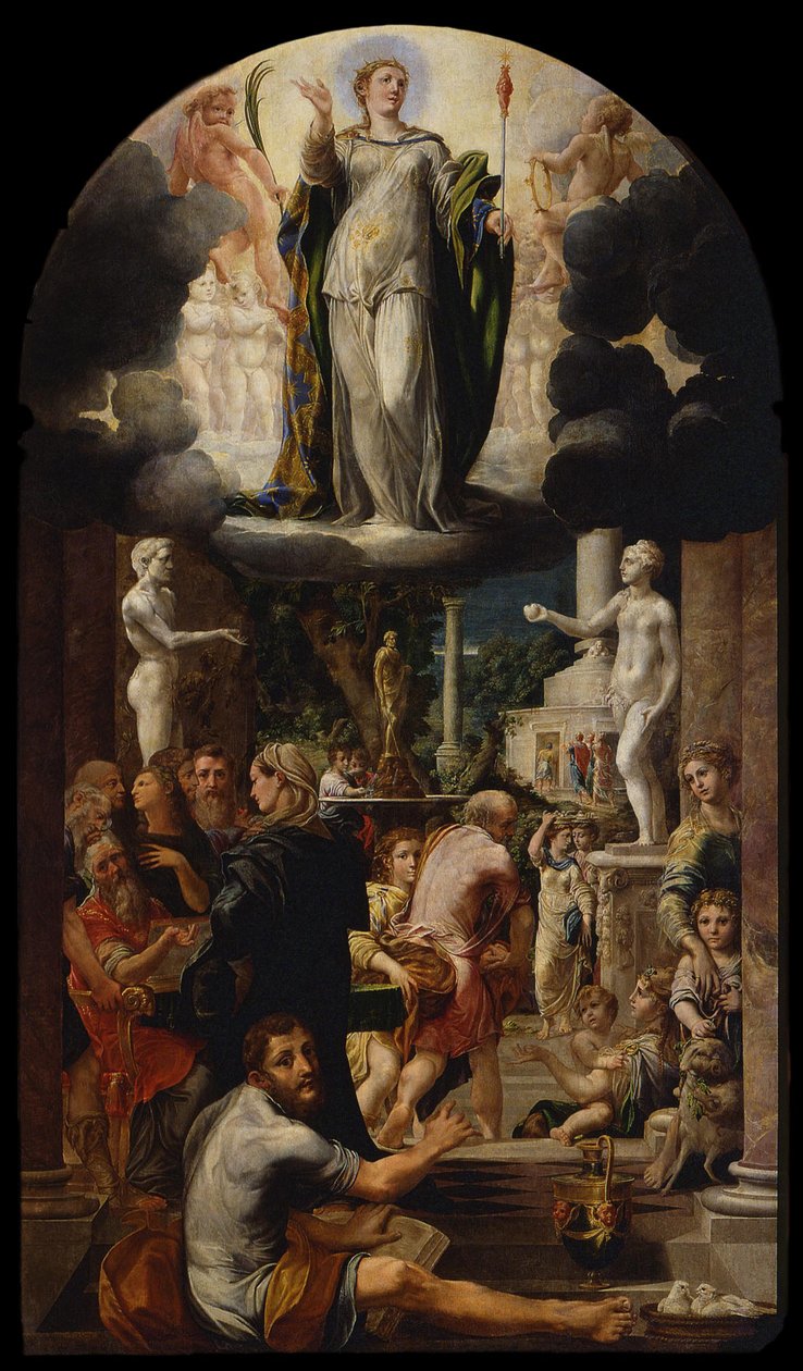 Neitsyen tahraton sikiäminen, 1539 tekijältä Girolamo Mazzola Bedoli