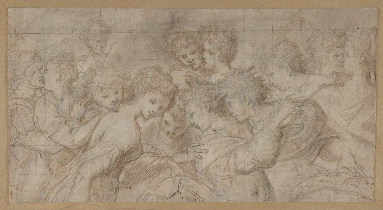 Naishahmoja syleilemässä, jotkut pitävät musiikkikappaleita., 1570-73. tekijältä Girolamo Mirol.