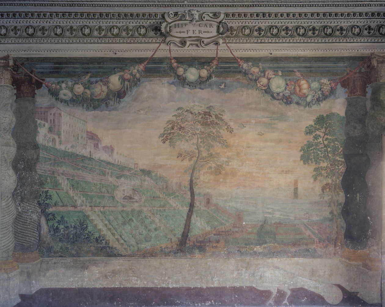 Näkymä huvilasta alkuperäisen suunnittelun perusteella, Hall of the Fountain tekijältä Girolamo Muziano