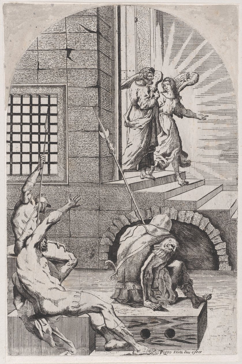 Pyhä Pietari vapautui vankilasta enkelin toimesta, 1650-70. tekijältä Girolamo Pedrignani