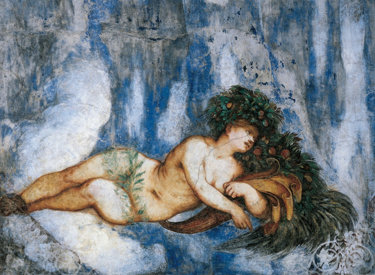 Kesän allegoria, yksityiskohta Girolamo Romaninon freskoista (n. 1484-1559 jälkeen), Bernardo Clesion tilaus tekijältä Girolamo Romanino