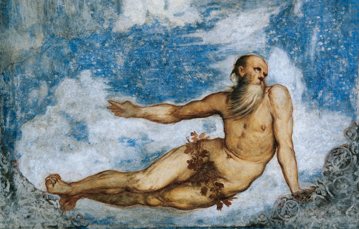 Talven allegoria, yksityiskohta Girolamo Romaninon freskoista (n. 1484-1559 jälkeen), Bernardo Clesion tilaus tekijältä Girolamo Romanino