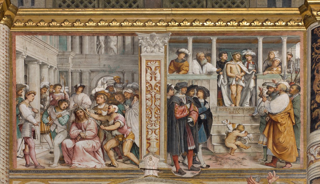 Keski-Aave, neljäs eteläjänne, orjantappurien kruunaus, Ecce Homo, Girolamo Romanino tekijältä Girolamo Romanino