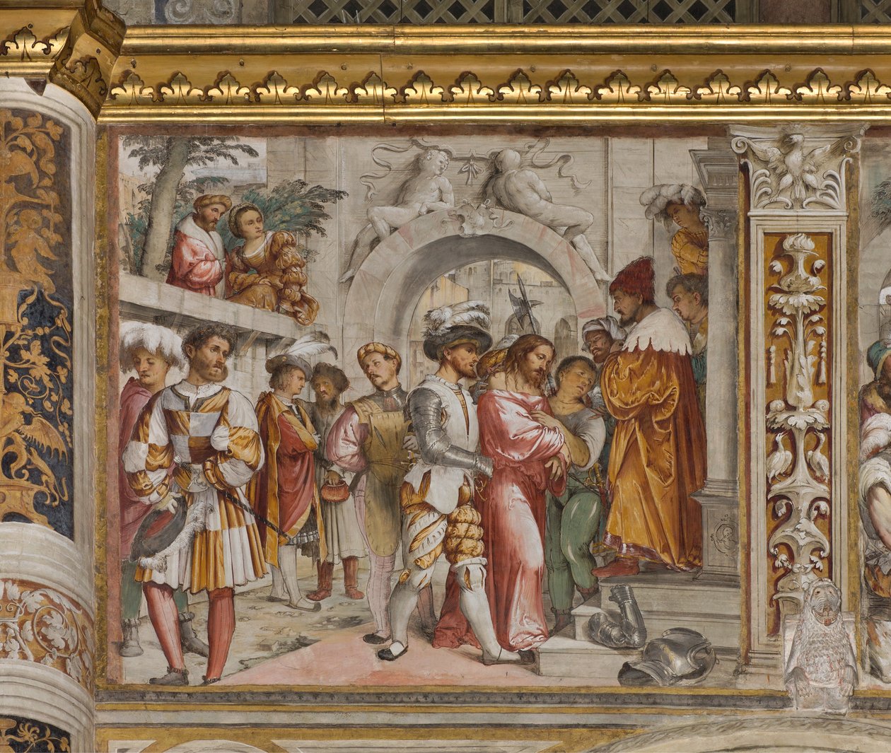 Keskilaivo, viides eteläjänne, Kristus Pilatuksen edellä, Girolamo Romanino tekijältä Girolamo Romanino