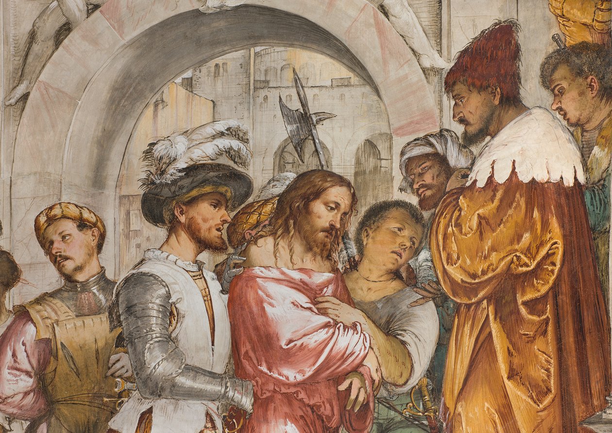 Keskilaivo, viides eteläjänne, Kristus Pilatuksen edessä, Girolamo Romanino tekijältä Girolamo Romanino