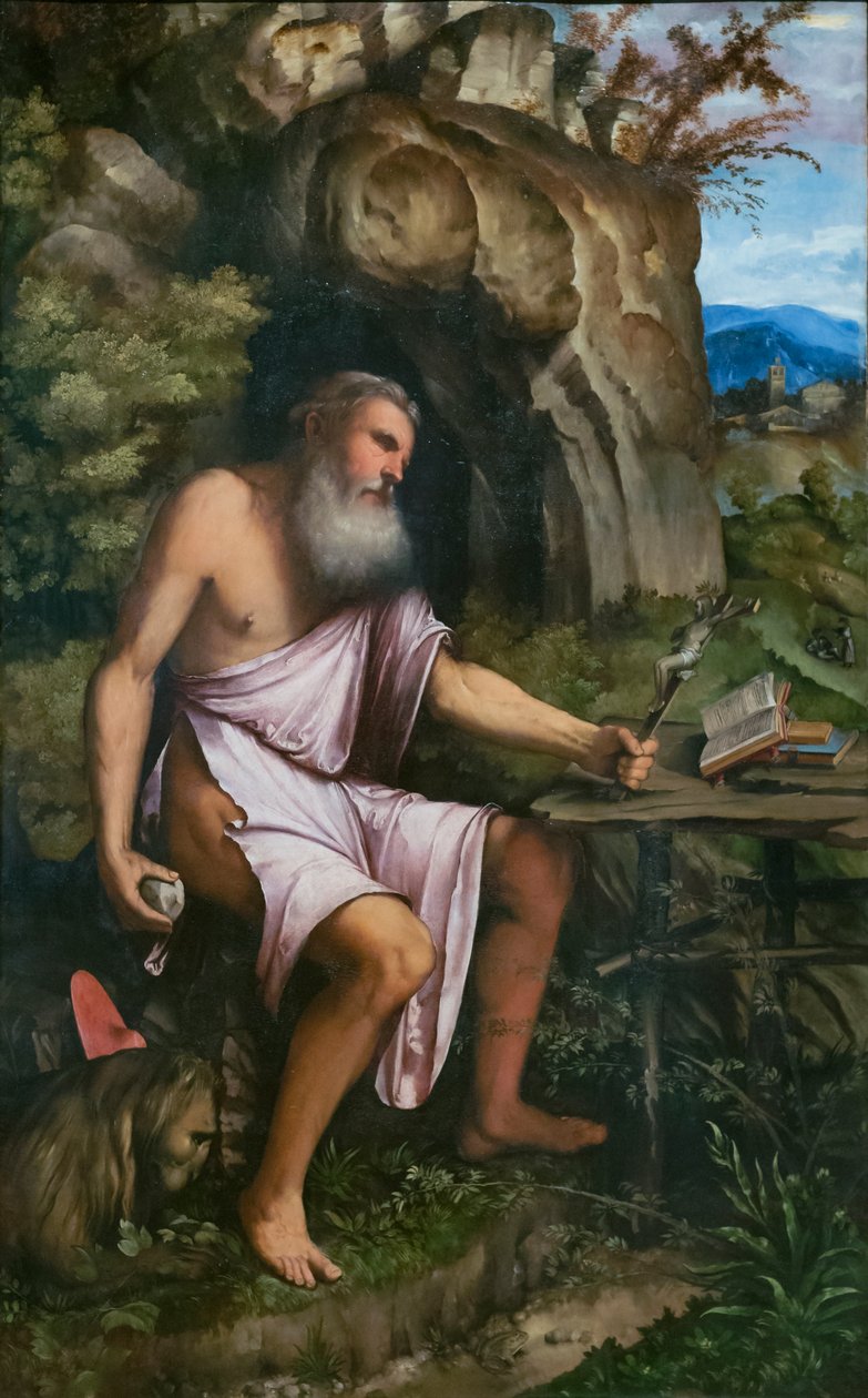 Katuva pyhimys Hieronymus tekijältä Girolamo Romanino