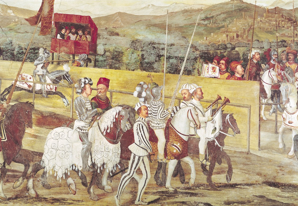 Turnaus tanskalaisen Christian I:n kunniaksi Castello di Malpagassa vuonna 1474, yksityiskohta oikealta tekijältä Girolamo Romanino