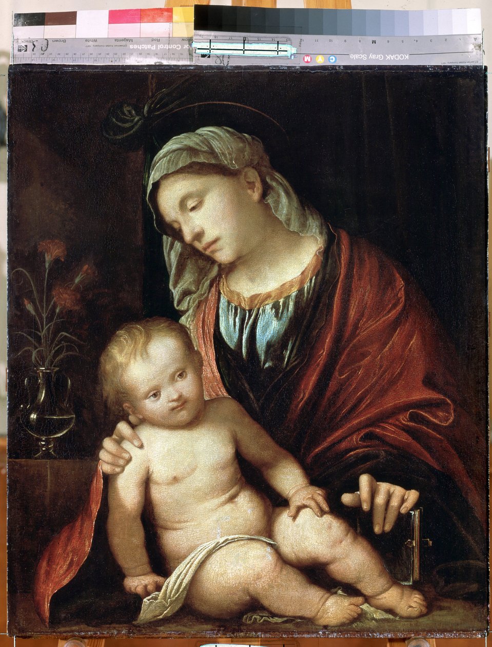 Gerolamo Romaninon (1485/6-1566) maalaus "Madonna ja lapsi" noin 1520 Eremitaaši, Pietari tekijältä Girolamo Romanino