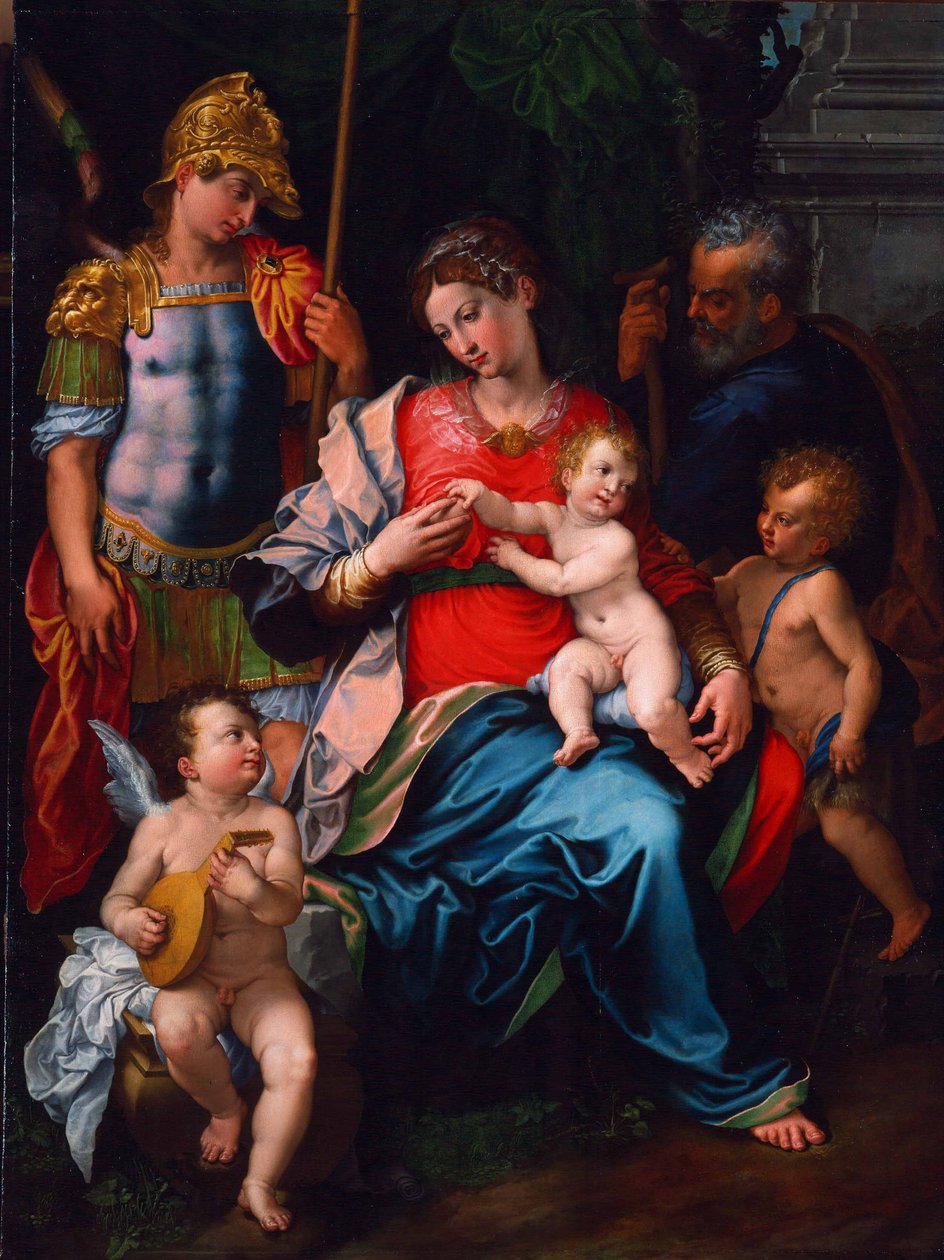 Neitsyt ja lapsi pyhien Johannes Kastajan, arkkienkeli Mikaelin ja Joosefin kanssa, 1545 tekijältä Girolamo Sciolante da Sermoneta