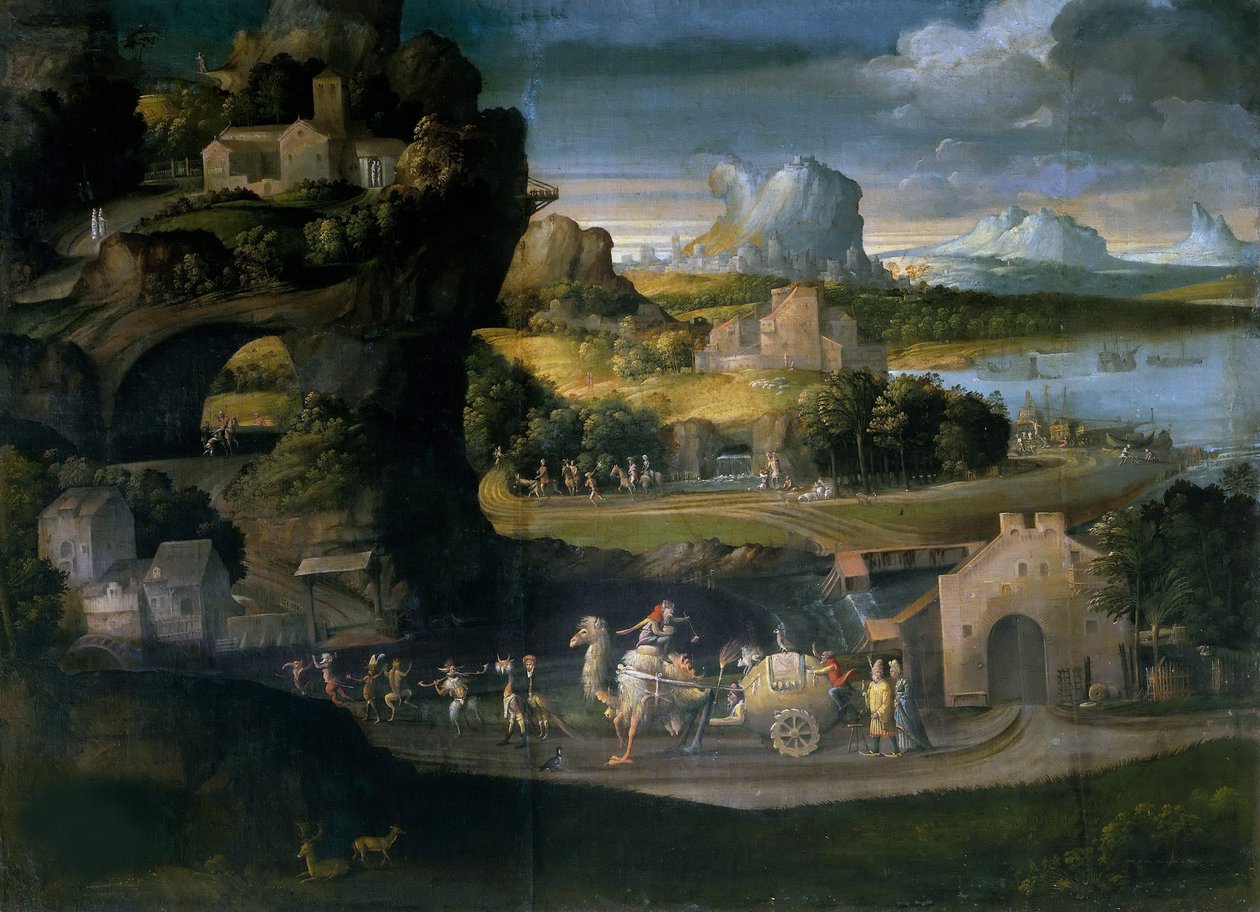 Maisema taikurien kanssa, n. 1525. tekijältä Girolamo da Carpi