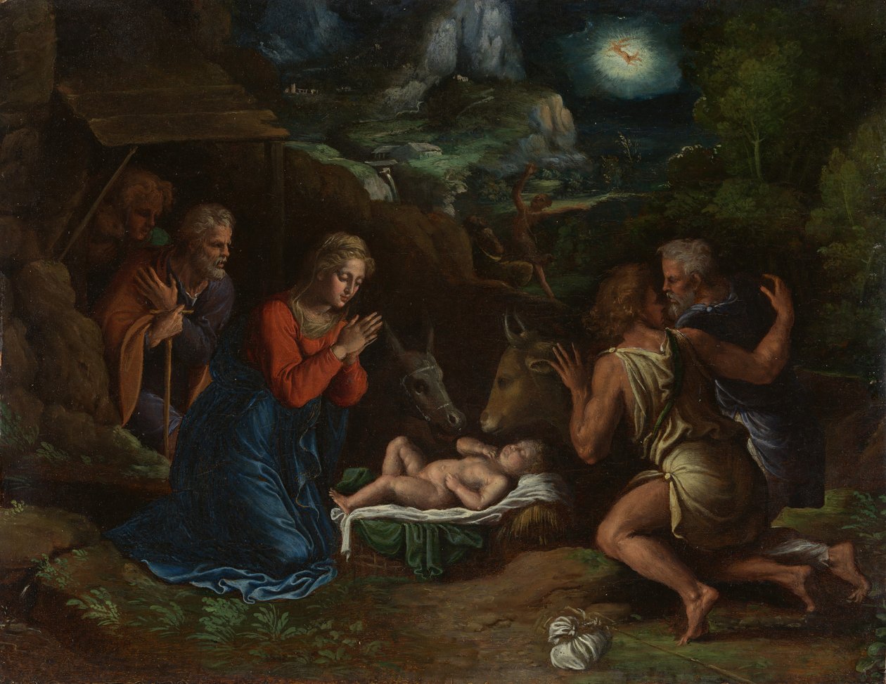 Paimenten palvonta, n. 1535-40. tekijältä Girolamo da Carpi