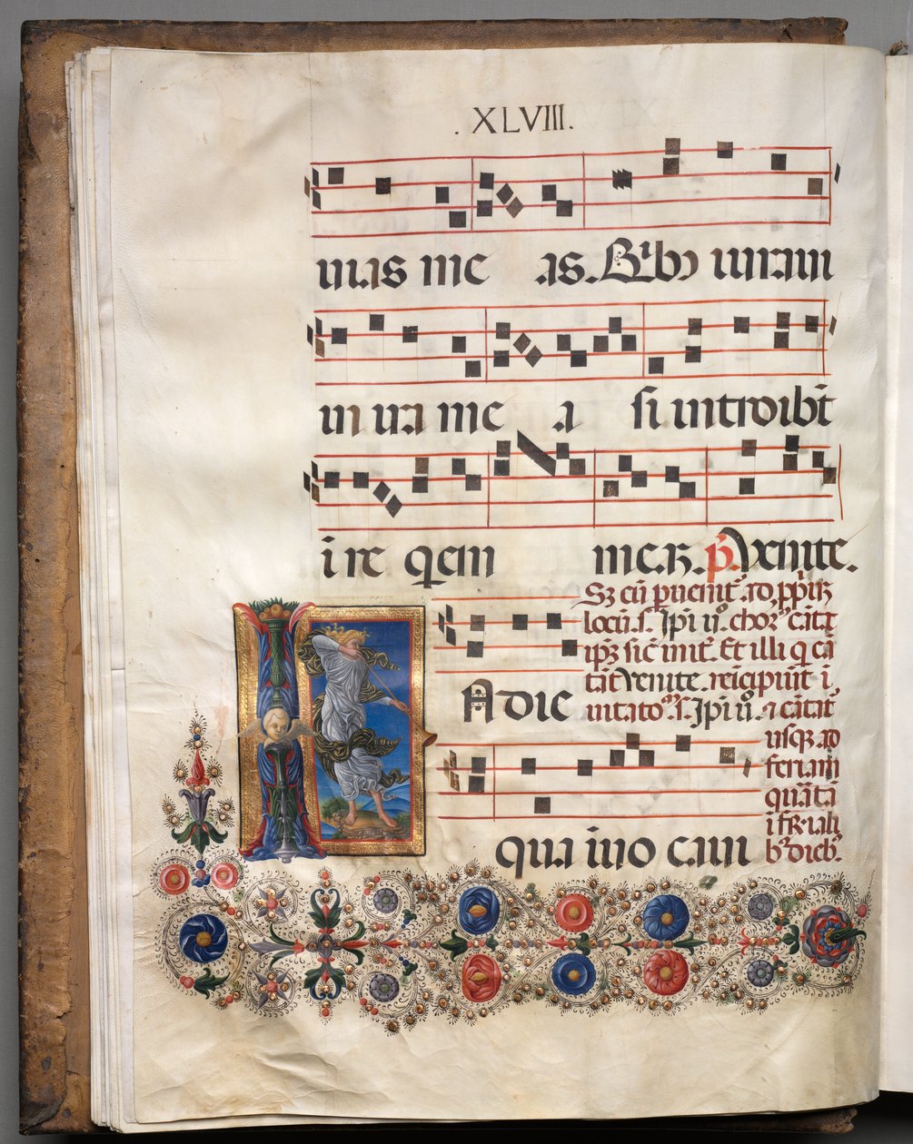 Antifonia: Alkukirjain, enkeli, c. 1470-1480. tekijältä Girolamo da Cremona