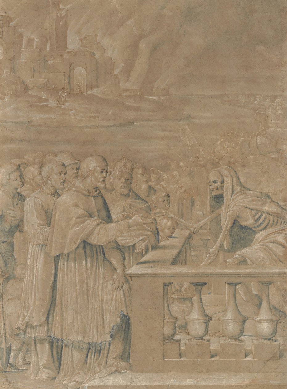 Allegoria kuoleman voitosta kirkon ja valtion yli, n. 1538-44. tekijältä Girolamo da Treviso