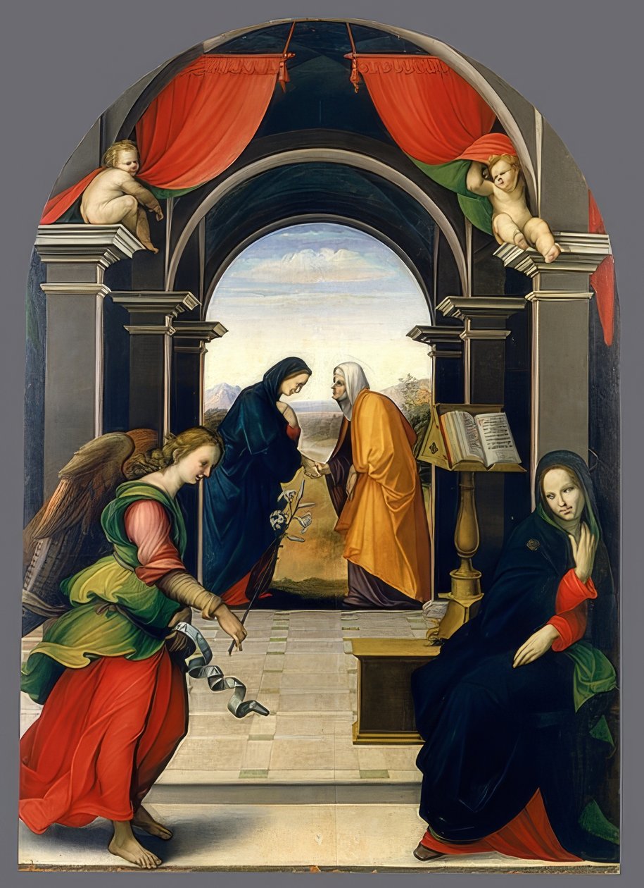 Neitsyt Marian julistus ja vierailu. 1500-1535 tekijältä Girolamo del Pacchia