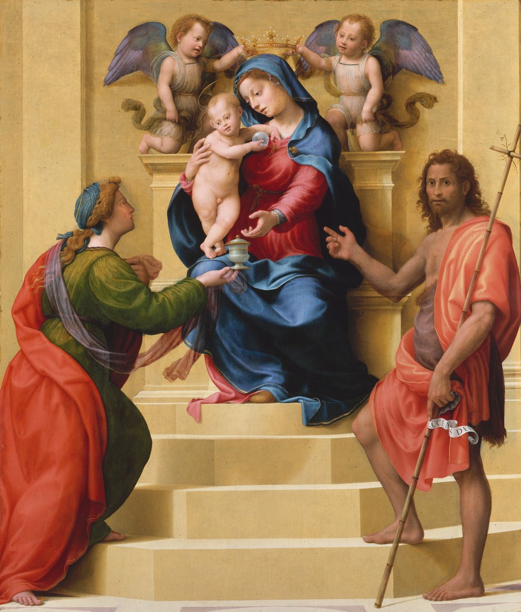 Madonna ja lapsi valtaistuimella pyhien Maria Magdalenan ja Johannes Kastajan kanssa, n. 1523 (öljy puulle) tekijältä Giuliano Bugiardini