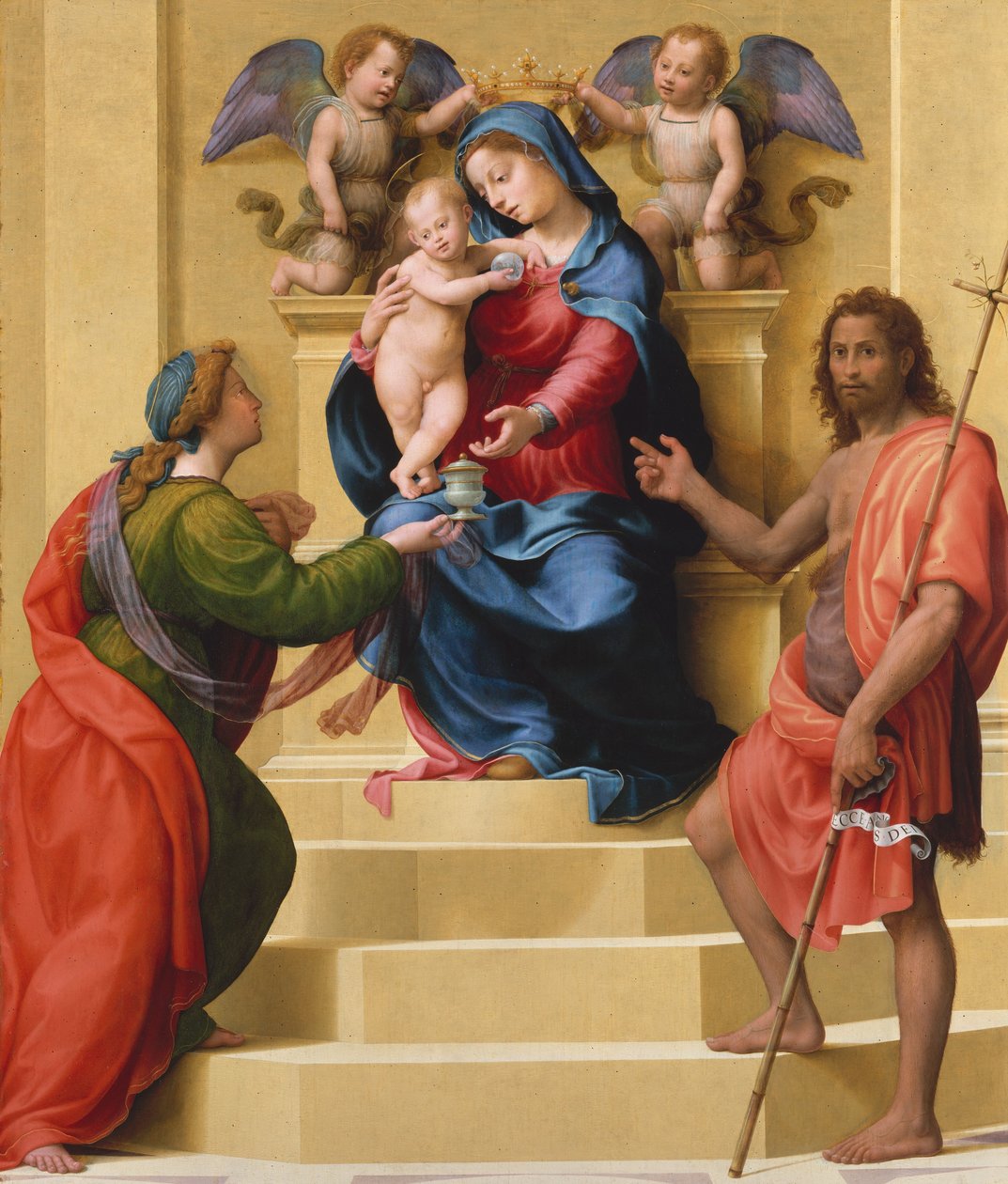 Madonna ja lapsi valtaistuimella pyhien Maria Magdalenan ja Johannes Kastajan kanssa, n. 1523. tekijältä Giuliano Bugiardini