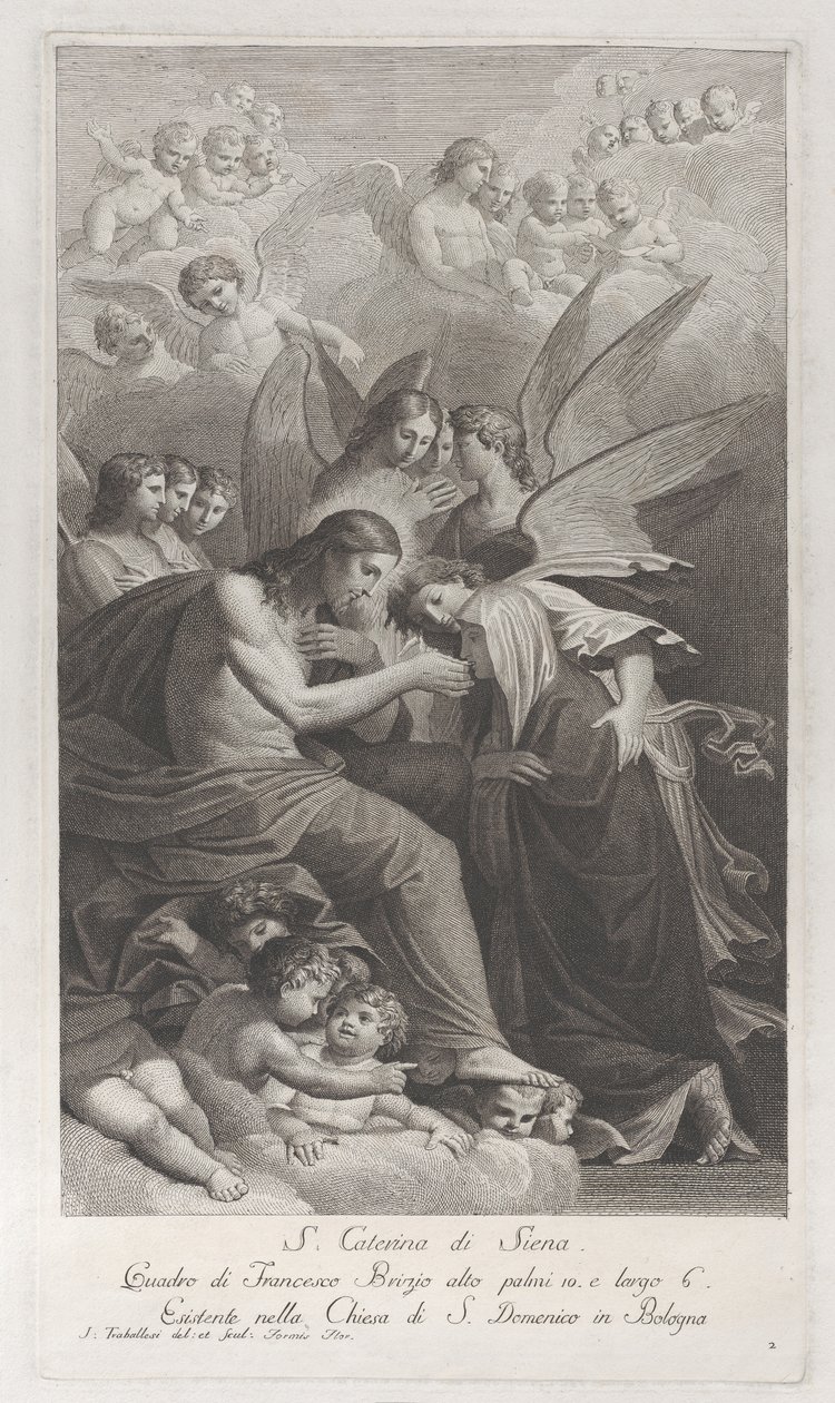 Kristus antaa pyhän sotakunnan polvistuvalle Pyhälle Katariinalle Siena..., 1750-1812. tekijältä Giuliano Traballesi