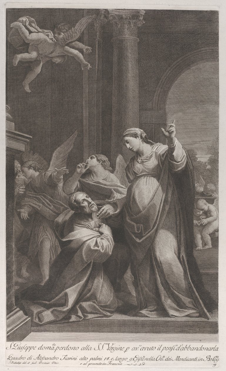 Pyhä Joosef pyytää Neitsyltä anteeksi, koska oli ajatellut hylätä hänet..., 1760-1800. tekijältä Giuliano Traballesi
