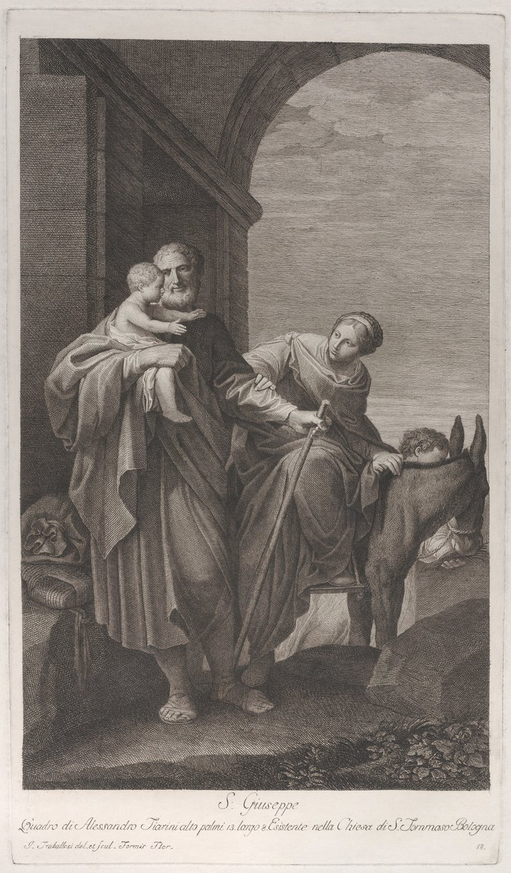 Pyhä Joosef kantamassa Kristus-lapsia lennossa Egyptiin, 1760-1800. tekijältä Giuliano Traballesi