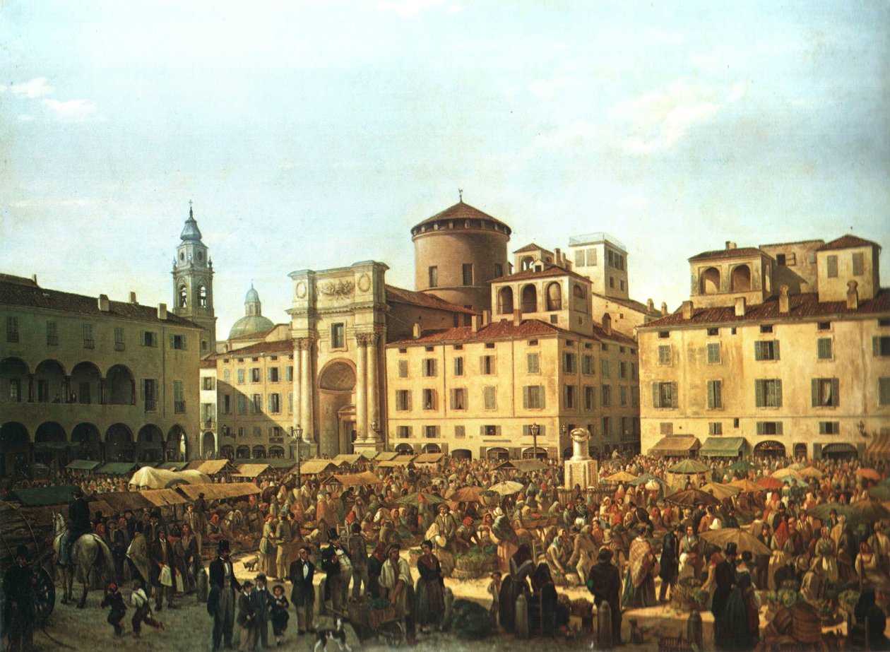 La piazza di Parma, Giorno di Mercato nel 1848 tekijältä Giulio Carmignani