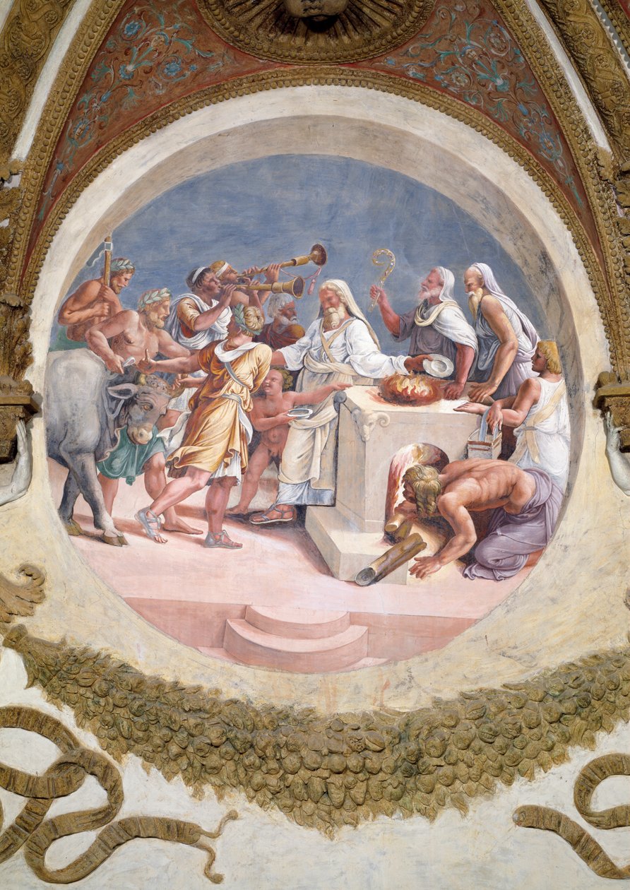 Härän uhraus, Camera dei Venti, 1528 tekijältä Giulio Romano