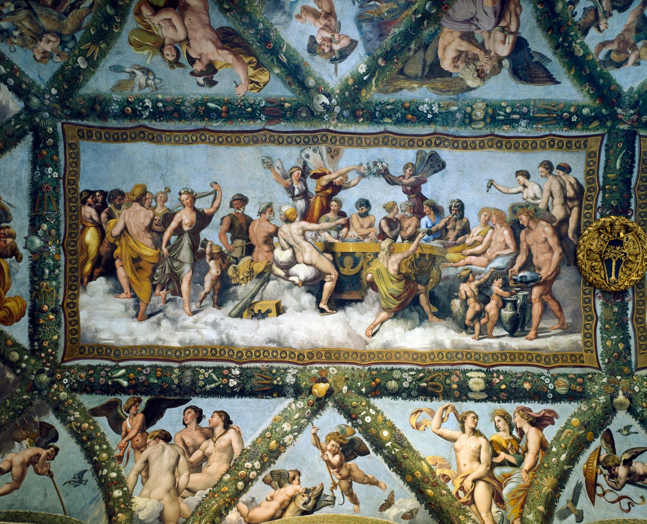 Amorin ja Psyken avioliitto, Amorin ja Psyken loggian katosta, 1510-17. tekijältä Giulio Romano