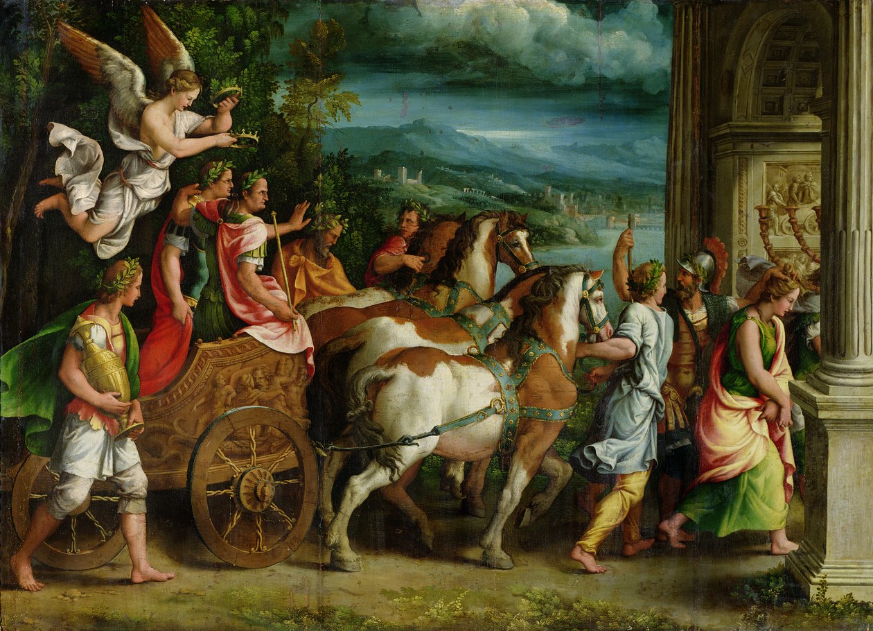 Tituksen ja Vespasianuksen voitto, n. 1537 tekijältä Giulio Romano