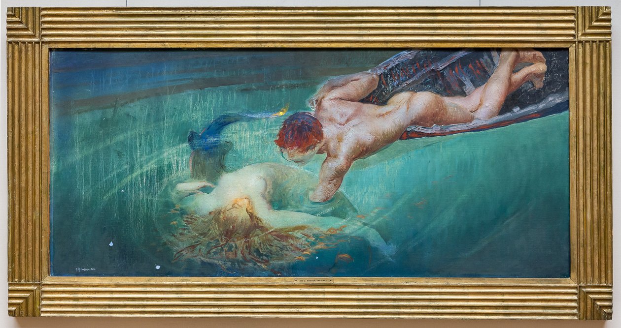 Merenneito tai vihreä syvyys, n. 1900 (öljy kankaalle) tekijältä Giulio Aristide Sartorio
